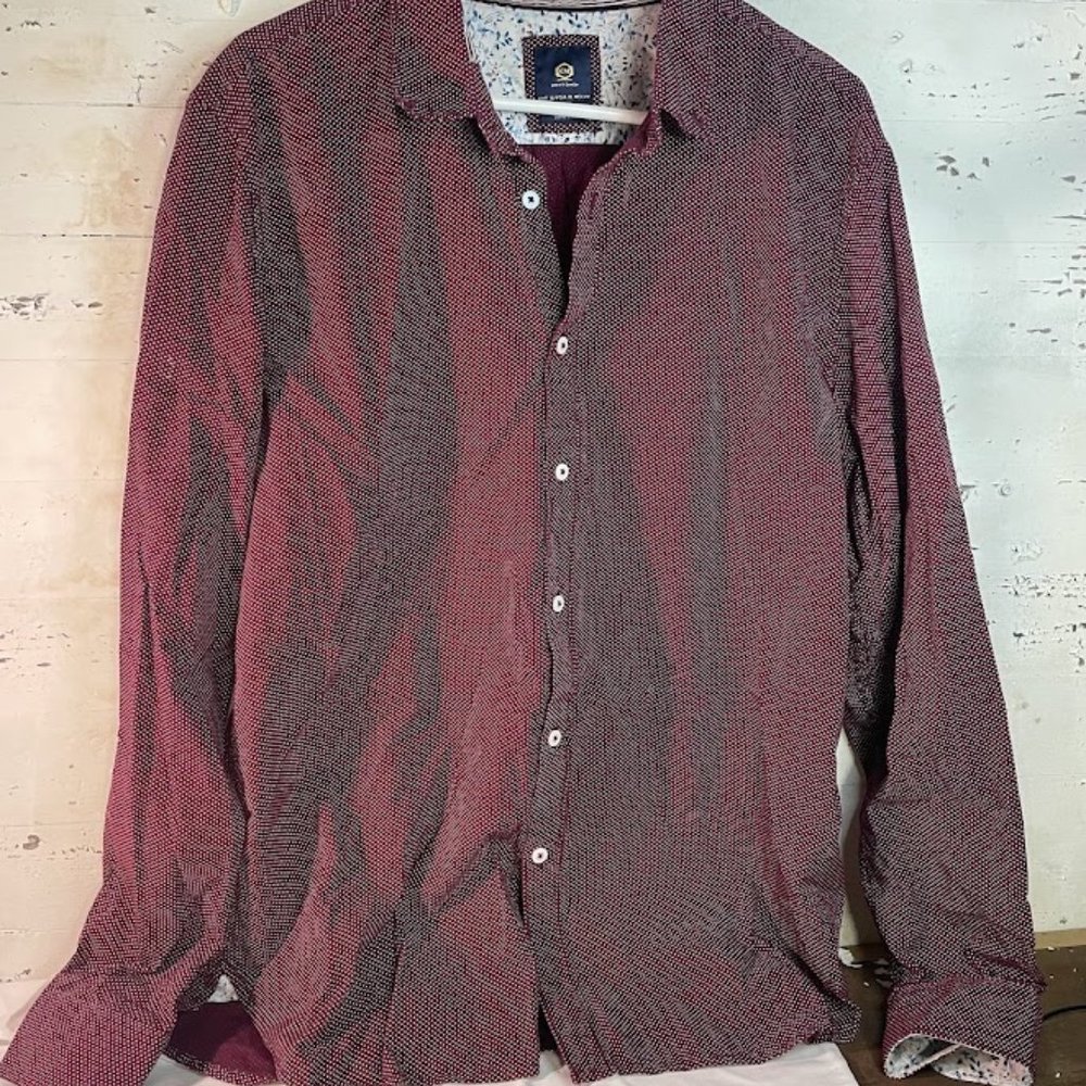 Ricky Singh Cactus Man Shirt XL Burgundy Pin Dot Long Sleeve Button Up Slim Fit